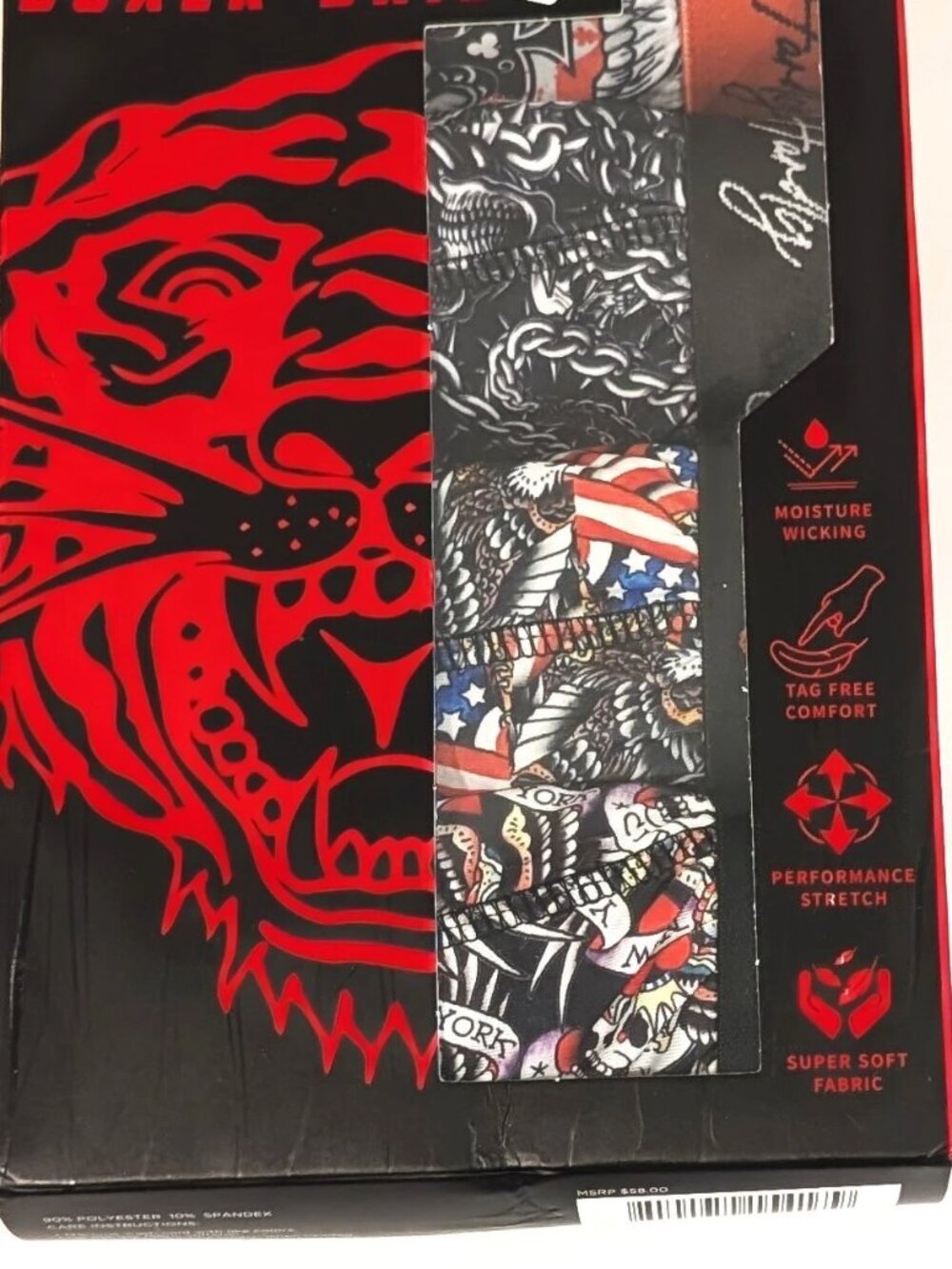 Ed Hardy Mens Small Performance Boxer Briefs 4 Pack Tattoo Graphic Tiger NIB